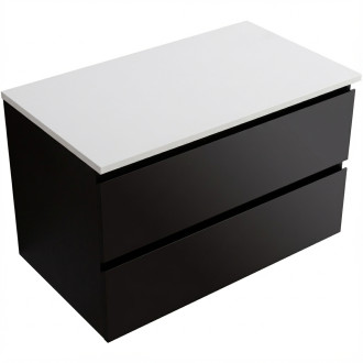 CERANO - Koupelnová skříňka Carole - černá matná + deska z lit. mramoru Elanys - 12 mm - bílá matná - 80x49,2x46 cm