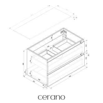 CERANO - Koupelnová skříňka Carole - černá matná + deska z lit. mramoru Elanys - 12 mm - bílá matná - 80x49,2x46 cm