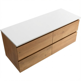 CERANO - Koupelnová skříňka Carole - dub medový + deska z lit. mramoru Elanys - 12 mm - bílá matná - 120x49,2x46 cm