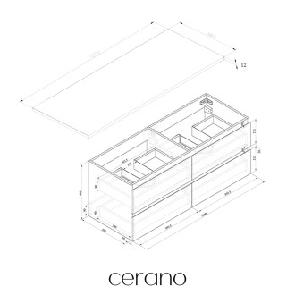 CERANO - Koupelnová skříňka Carole - dub medový + deska z lit. mramoru Elanys - 12 mm - bílá matná - 120x49,2x46 cm