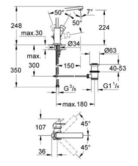 GROHE EUROCUBE 23135000 umyvadlová baterie s výpustí, horní ramínko
