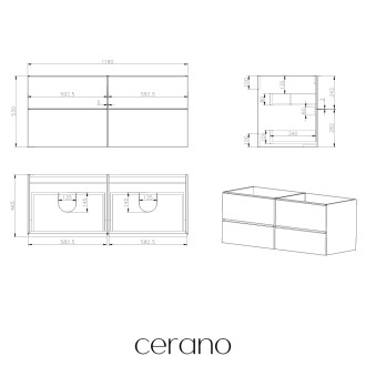 CERANO - Koupelnová skříňka pod umyvadlo s úchytkou Velora - bílá matná, chromová úchytka - 119x53x45,2 cm
