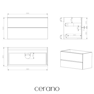 CERANO - Koupelnová skříňka pod umyvadlo s úchytkou Velora - bílá matná, zlatá úchytka - 99x53x46 cm