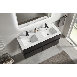 CERANO - Koupelnová skříňka pod umyvadlo s úchytkou Velora - černá matná, černá úchytka - 158x53x45,2 cm