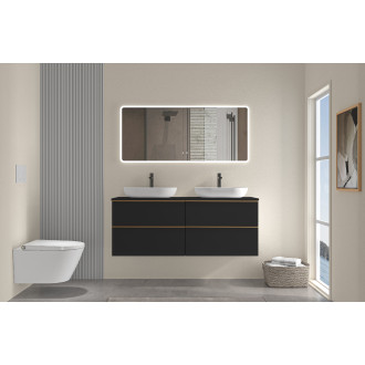 CERANO - Koupelnová skříňka pod umyvadlo s úchytkou Velora - černá matná, zlatá úchytka - 158x53x45,2 cm