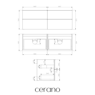 CERANO - Koupelnová skříňka pod umyvadlo s úchytkou Velora - dub medový, černá úchytka - 138x53x45,2 cm