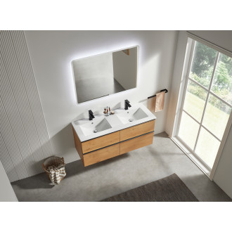 CERANO - Koupelnová skříňka pod umyvadlo s úchytkou Velora - dub medový, černá úchytka - 138x53x45,2 cm