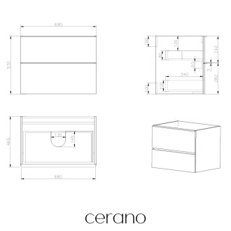 CERANO - Koupelnová skříňka pod umyvadlo s úchytkou Velora - dub medový, černá úchytka - 69x53x46 cm