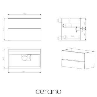 CERANO - Koupelnová skříňka pod umyvadlo s úchytkou Velora - dub medový, černá úchytka - 79x53x46 cm