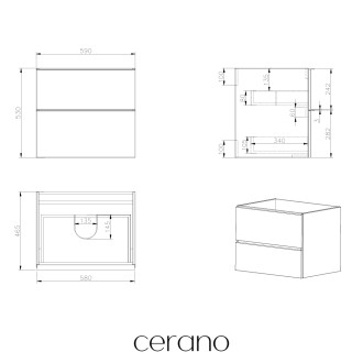 CERANO - Koupelnová skříňka pod umyvadlo s úchytkou Velora - dub medový, chromová úchytka - 59x53x46 cm