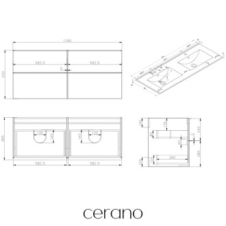 CERANO - Koupelnová skříňka Velora - bílá matná, úchytka černá + keramické umyvadlo Todo - bílá lesklá - 121x55x46,5 cm