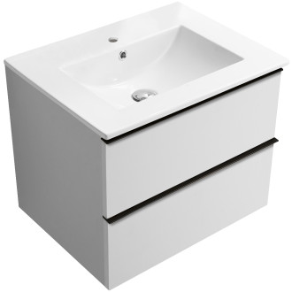 CERANO - Koupelnová skříňka pod umyvadlo s úchytkou Velora + keramické umyvadlo Todo - bílá matná, černá úchytka - 59x53x46 cm