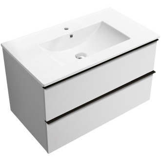 CERANO - Koupelnová skříňka pod umyvadlo s úchytkou Velora + keramické umyvadlo Todo - bílá matná, černá úchytka - 79x53x46 cm