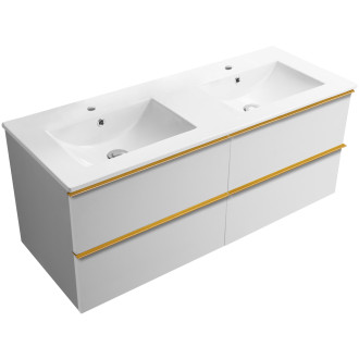 CERANO - Koupelnová skříňka pod umyvadlo s úchytkou Velora + keramické umyvadlo Todo - bílá matná, zlatá úchytka - 119x53x45,2 cm