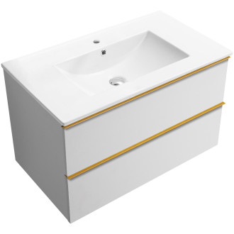 CERANO - Koupelnová skříňka pod umyvadlo s úchytkou Velora + keramické umyvadlo Todo - bílá matná, zlatá úchytka - 79x53x46 cm