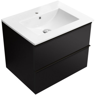 CERANO - Koupelnová skříňka pod umyvadlo s úchytkou Velora + keramické umyvadlo Todo - černá matná, černá úchytka - 59x53x46 cm