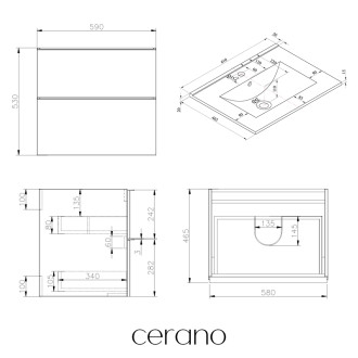 CERANO - Koupelnová skříňka pod umyvadlo s úchytkou Velora + keramické umyvadlo Todo - černá matná, černá úchytka - 59x53x46 cm