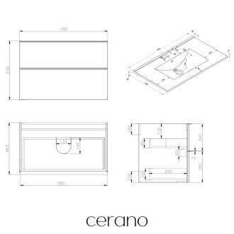 CERANO - Koupelnová skříňka pod umyvadlo s úchytkou Velora + keramické umyvadlo Todo - černá matná, černá úchytka - 79x53x46 cm