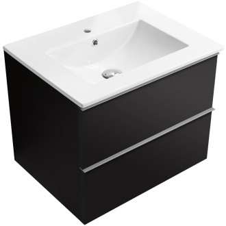 CERANO - Koupelnová skříňka Velora - černá matná, úchytka chrom + keramické umyvadlo Todo - bílá lesklá - 71x55x46,5 cm