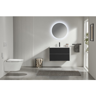CERANO - Koupelnová skříňka Velora - černá matná, úchytka chrom + keramické umyvadlo Todo - bílá lesklá - 71x55x46,5 cm