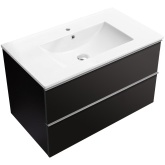 CERANO - Koupelnová skříňka pod umyvadlo s úchytkou Velora + keramické umyvadlo Todo - černá matná, chromová úchytka - 79x53x46 cm