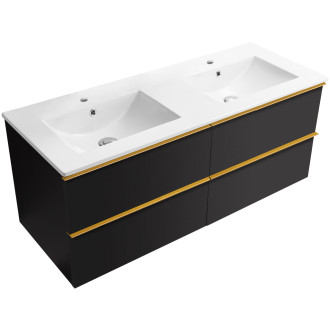 CERANO - Koupelnová skříňka pod umyvadlo s úchytkou Velora + keramické umyvadlo Todo - černá matná, zlatá úchytka - 119x53x45,2 cm