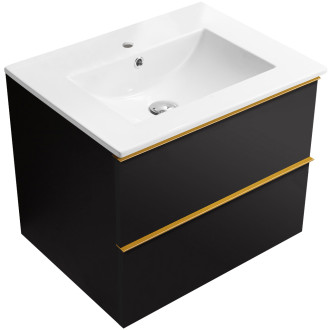 CERANO - Koupelnová skříňka pod umyvadlo s úchytkou Velora + keramické umyvadlo Todo - černá matná, zlatá úchytka - 59x53x46 cm