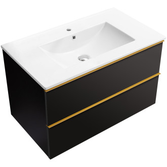 CERANO - Koupelnová skříňka pod umyvadlo s úchytkou Velora + keramické umyvadlo Todo - černá matná, zlatá úchytka - 99x53x46 cm