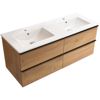 CERANO - Koupelnová skříňka pod umyvadlo s úchytkou Velora + keramické umyvadlo Todo - dub medový, černá úchytka - 119x53x45,2 cm