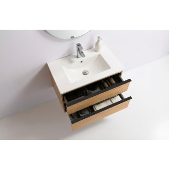 CERANO - Koupelnová skříňka pod umyvadlo s úchytkou Velora + keramické umyvadlo Todo - dub medový, černá úchytka - 59x53x46 cm