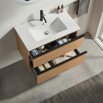 CERANO - Koupelnová skříňka pod umyvadlo s úchytkou Velora + keramické umyvadlo Todo - dub medový, černá úchytka - 69x53x46 cm