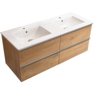 CERANO - Koupelnová skříňka pod umyvadlo s úchytkou Velora + keramické umyvadlo Todo - dub medový, chromová úchytka - 119x53x45,2 cm