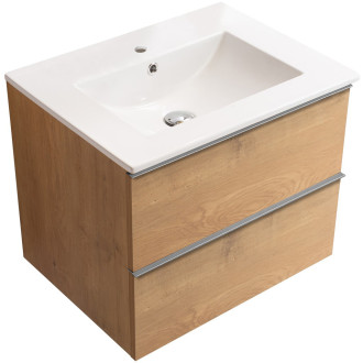 CERANO - Koupelnová skříňka pod umyvadlo s úchytkou Velora + keramické umyvadlo Todo - dub medový, chromová úchytka - 59x53x46 cm