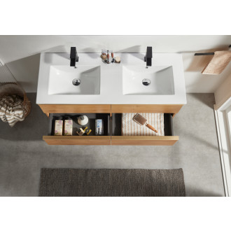 CERANO - Koupelnová skříňka pod umyvadlo s úchytkou Velora + keramické umyvadlo Todo - dub medový, zlatá úchytka - 119x53x45,2 cm