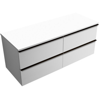 CERANO - Koupelnová skříňka Velora - bílá matná, úchytka černá + deska pod umyvadlo Navira Slim - 18 mm - 140x54,8x46,5 cm