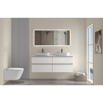 CERANO - Koupelnová skříňka pod umyvadlo s úchytkou/deskou pod umyvadlo Velora - 18 mm - bílá matná, černá úchytka - 138x53x45,2 cm