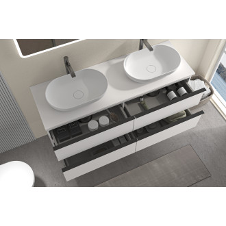 CERANO - Koupelnová skříňka pod umyvadlo s úchytkou/deskou pod umyvadlo Velora - 18 mm - bílá matná, černá úchytka - 138x53x45,2 cm