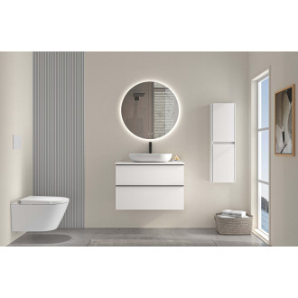 CERANO - Koupelnová skříňka Velora - bílá matná, úchytka černá + deska pod umyvadlo Navira Slim - 18 mm - 60x54,8x46,5 cm