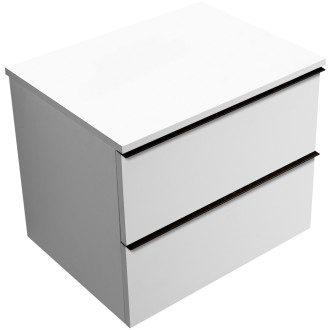 CERANO - Koupelnová skříňka Velora - bílá matná, úchytka černá + deska pod umyvadlo Navira Slim - 18 mm - 70x54,8x46,5 cm