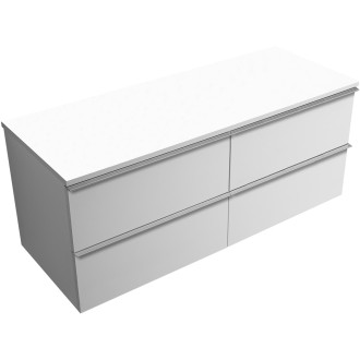 CERANO - Koupelnová skříňka Velora - bílá matná, úchytka chromová + deska pod umyvadlo Navira Slim - 18 mm - 140x54,8x46,5 cm