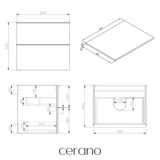 CERANO - Koupelnová skříňka Velora - bílá matná, úchytka chrom + deska pod umyvadlo Navira Slim - 18 mm - 60x54,8x46,5 cm