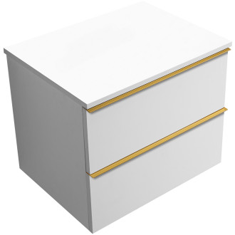 CERANO - Koupelnová skříňka pod umyvadlo s úchytkou/deskou pod umyvadlo Velora - 18 mm - bílá matná, zlatá úchytka - 59x53x46 cm
