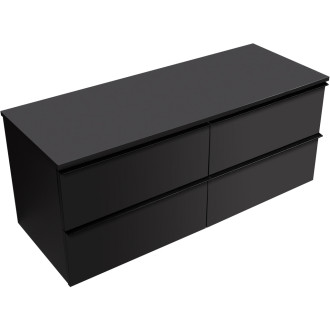 CERANO - Koupelnová skříňka Velora - černá matná, úchytka černá + deska pod umyvadlo Navira Slim - 18 mm - 120x54,8x46,5 cm