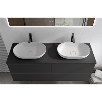 CERANO - Koupelnová skříňka Velora - černá matná, úchytka černá + deska pod umyvadlo Navira Slim - 18 mm - 120x54,8x46,5 cm