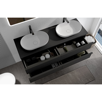 CERANO - Koupelnová skříňka pod umyvadlo s úchytkou/deskou pod umyvadlo Velora - 18 mm - černá matná, černá úchytka - 138x53x45,2 cm