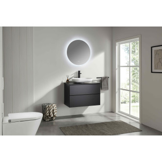 CERANO - Koupelnová skříňka Velora - černá matná, úchytka černá + deska pod umyvadlo Navira Slim - 18 mm - 60x54,8x46,5 cm
