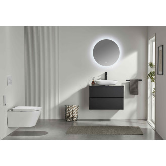 CERANO - Koupelnová skříňka Velora - černá matná, úchytka černá + deska pod umyvadlo Navira Slim - 18 mm - 70x54,8x46,5 cm