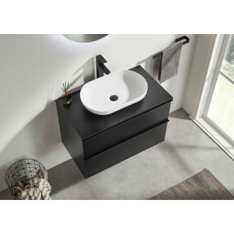 CERANO - Koupelnová skříňka Velora - černá matná, úchytka černá + deska pod umyvadlo Navira Slim - 18 mm - 70x54,8x46,5 cm