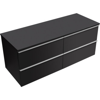 CERANO - Koupelnová skříňka Velora - černá matná, úchytka chrom + deska pod umyvadlo Navira Slim - 18 mm - 140x54,8x46,5 cm