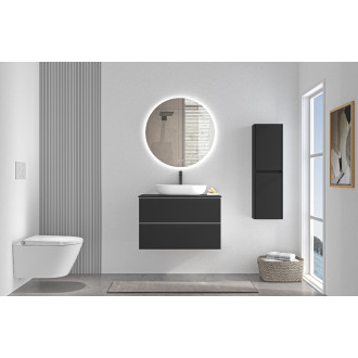 CERANO - Koupelnová skříňka Velora - černá matná, úchytka chrom + deska pod umyvadlo Navira Slim - 18 mm - 70x54,8x46,5 cm